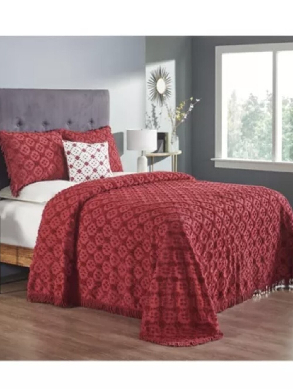 Red Crochet-Style Queen Bedspread Set - Cozy Home Bedding NEW.  JCPENNEY